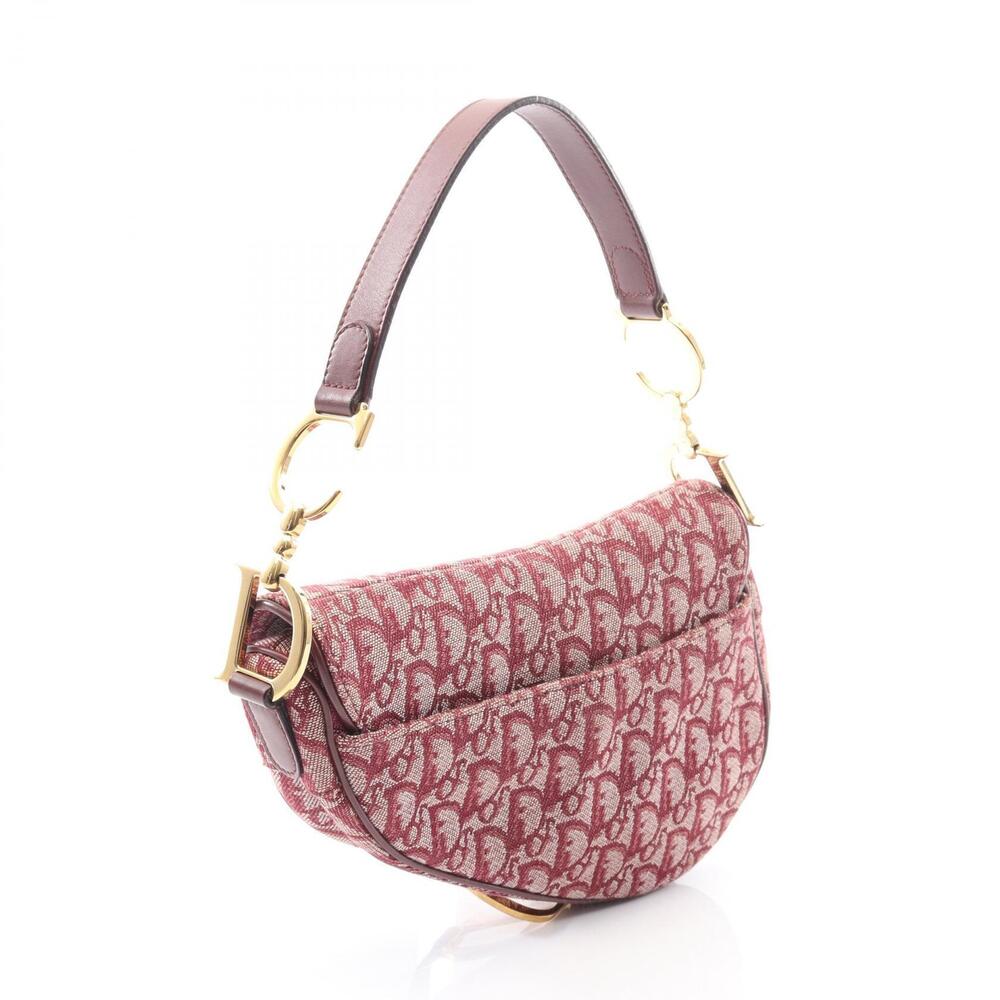 Dior Saddle Bag Handbag Canvas Leather Bordeaux Red - Picture 2 of 9